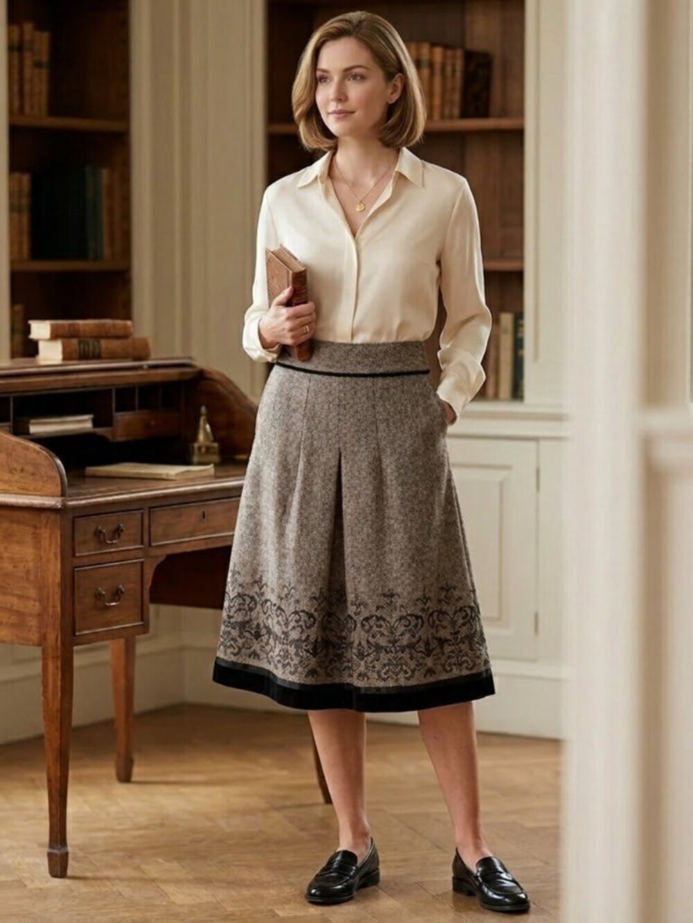 Ann Taylor Loft Herringbone Wool Blend A-line Skirt